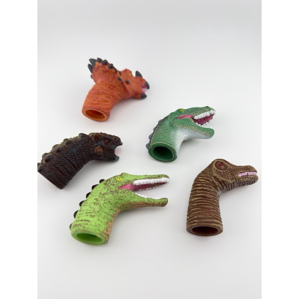 Lot of 5 Dinosaur Finger Puppets T-Rex Triceratops Kids Rubber Hand Toys